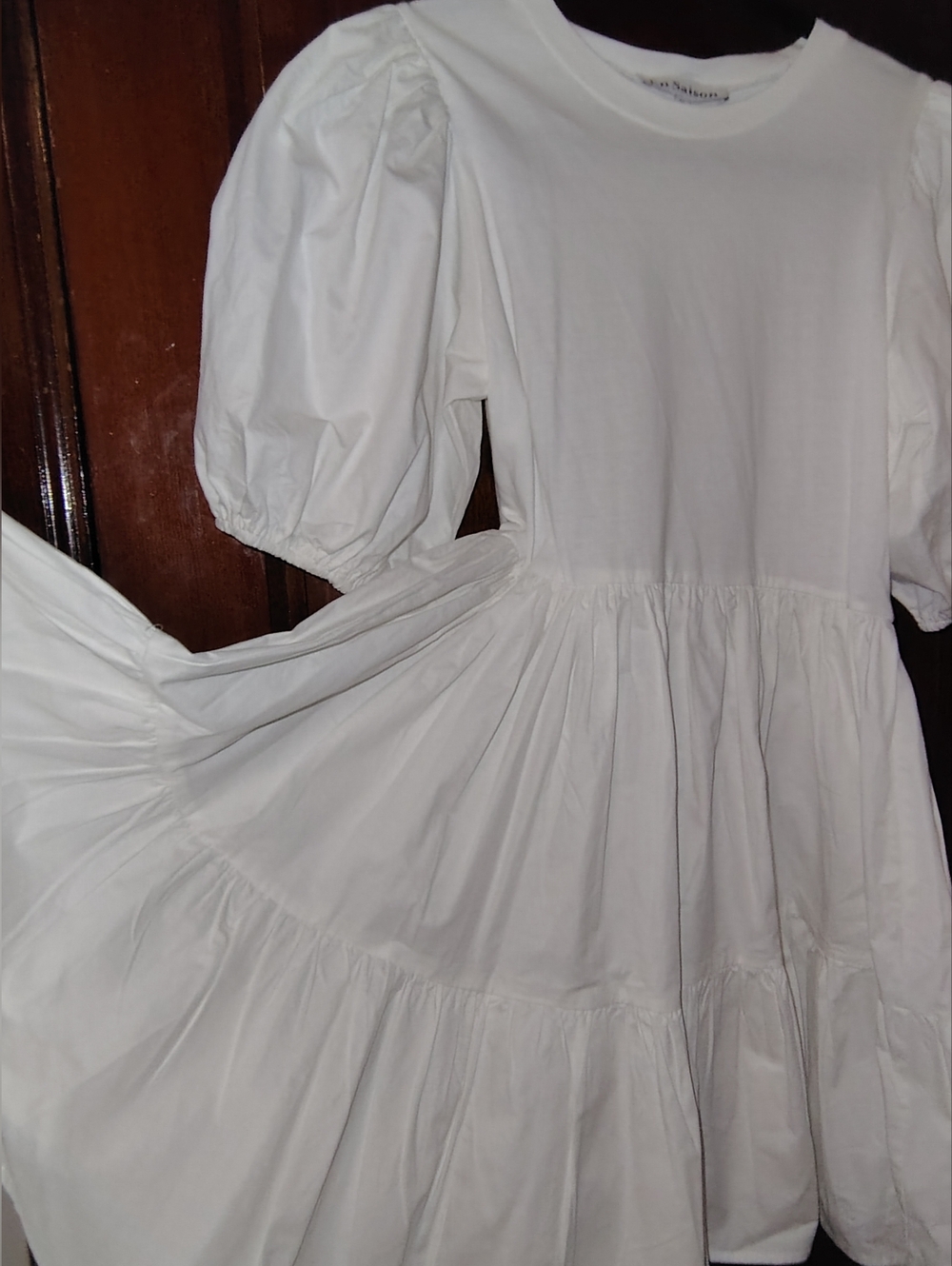 En Saison 100% Cotton White Mini Dress with Puff Sleeves Sz M
